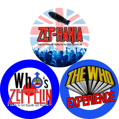 Combined logo for all three tribute acts on white background